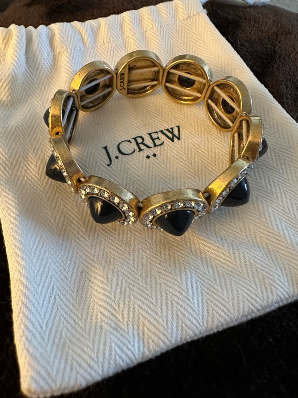 J. Crew Gold-Tone Bracelet with Black Cabochons and Rhinestones